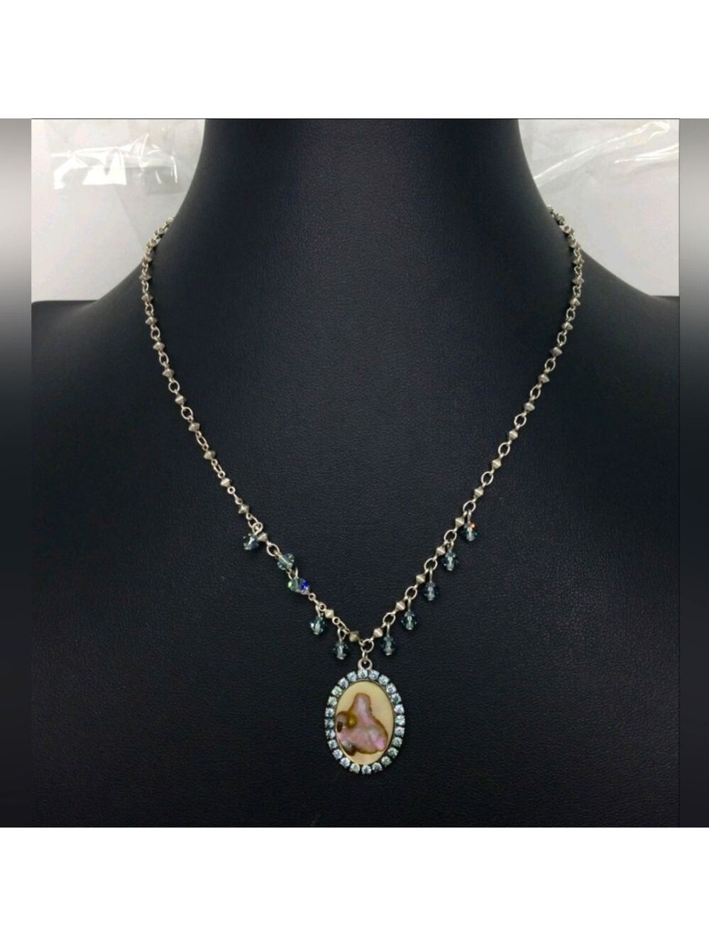Liz Palacios Abalone Oval Pendant Necklace 14" VTG